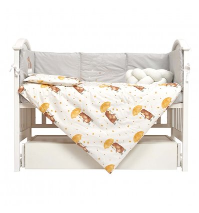Постельный комплект Twins Fluffy Puffy Umbrella yellow, серо-желтый 7 эл.