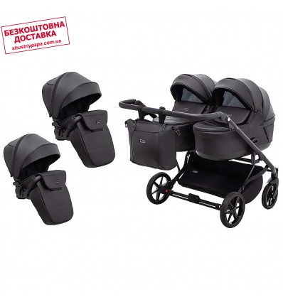 Детская коляска 2 в 1 для двойни Adamex Leo Duo Eco SA-2 черная