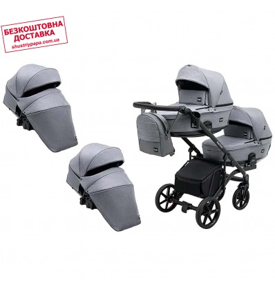 Універсальна коляска для двійні 2 в 1 Bair Kiwi DUO Коляска 2 в 1 для двійні Bair Kiwi DUO Soft BKD-218 сіра