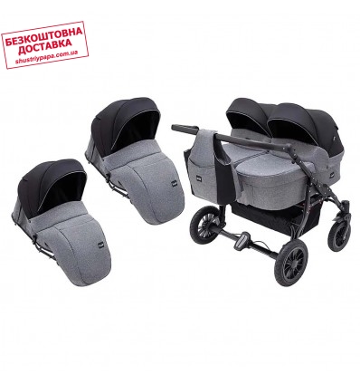 Универсальная коляска для двойни 2 в 1 Bair Sorento DUO BS-04 графит/черный