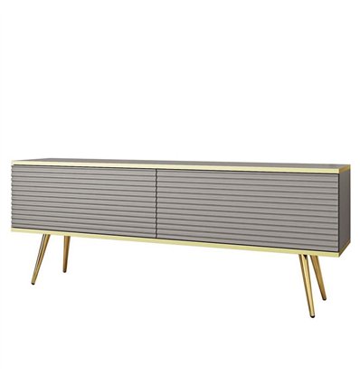 Комод-тумба під ТВ Perfect Home Oro RTV135 MDF 2 дверки Сіра з золотими ніжками