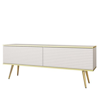 Комод-тумба під ТВ Perfect Home Oro RTV135 MDF 2 дверки Біла з золотими ніжками