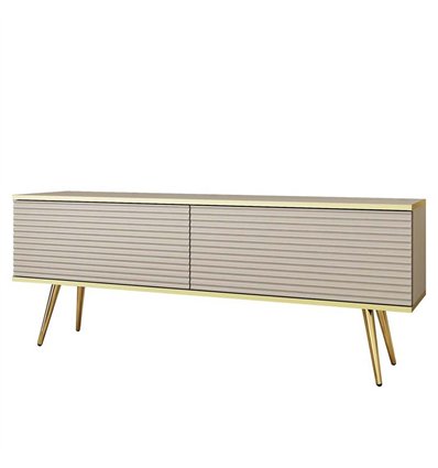 Комод-тумба під ТВ Perfect Home Oro RTV135 MDF 2 дверки Бежева з золотими ніжками