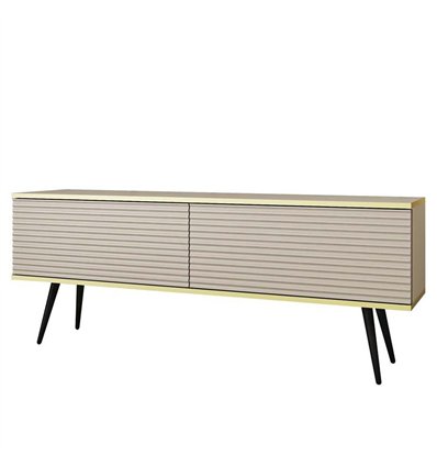 Комод-тумба під ТВ Perfect Home Oro RTV135 MDF 2 дверки Бежева з чорними ніжками