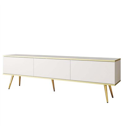 Комод-тумба под ТВ Perfect Home Oro RTV175 на 3 дверцы Белая с золотыми ножками