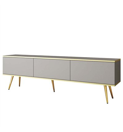 Комод-тумба под ТВ Perfect Home Oro RTV175 на 3 дверцы Серая с золотыми ножками