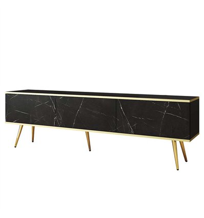 Комод-тумба под ТВ Perfect Home Oro RTV175 на 3 дверцы Черный мрамор с золотыми ножками