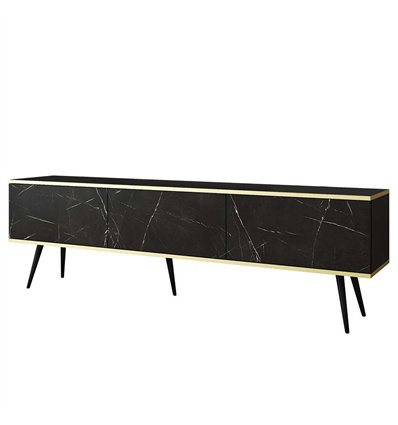 Комод-тумба под ТВ Perfect Home Oro RTV175 на 3 дверцы Черный мрамор с черными ножками