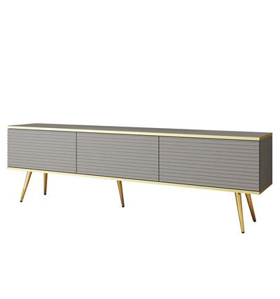 Комод-тумба під ТВ навісна Perfect Home Oro RTV175 MDF на 3 дверки Сіра з золотими ніжками