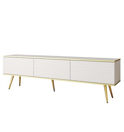 Комод-тумба під ТВ навісна Perfect Home Oro RTV175 MDF на 3 дверки Біла з золотими ніжками