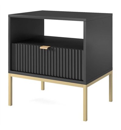 Приліжкова тумба Perfect Home Nova S54, 1 шухляда Чорна/золоті ніжки