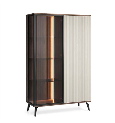 Пенал Perfect Home Vici KSZ103 2D, 2 дверки зі склом Горіх/Кашемір з підсвіткою