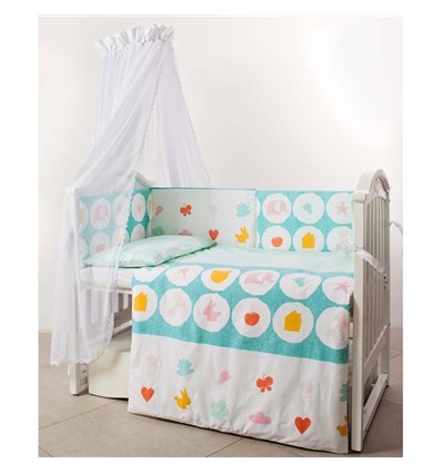 Дитячий постільний комплект Twins Eco Line 6 ел. E-021 Animals Mint
