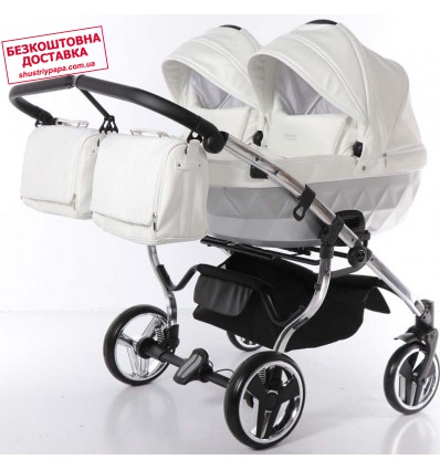 Универсальная коляска для двойни Junama Mirror Satin Duo 04 White Silver