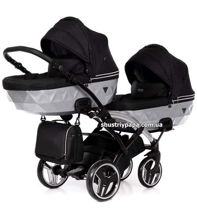 Универсальная коляска для двойни Junama Mirror Satin Duo Slim 01 Silver