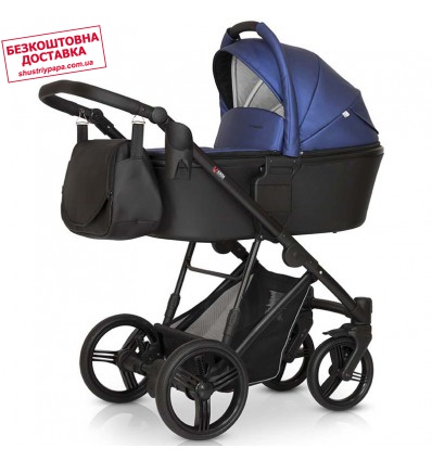 Детская коляска 3 в 1 Verdi Dynamic VD-09L черная с синим экокожа